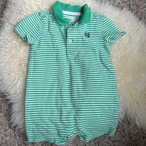 Chaps striped green romper onesie polo with collar size 6 months